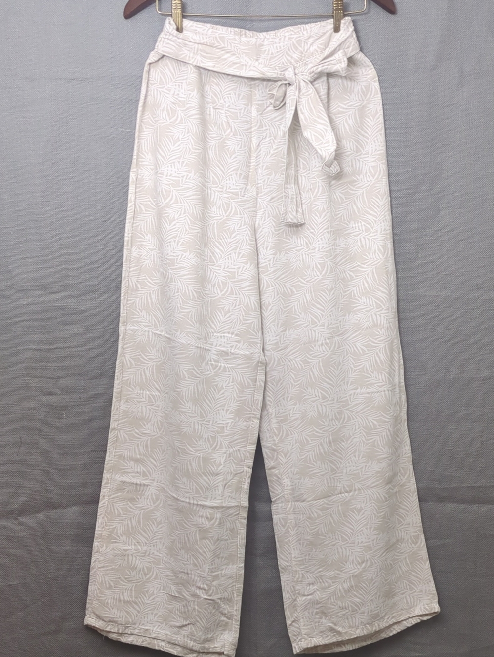Women's Cream Wide-Leg Tie-Waist Pants